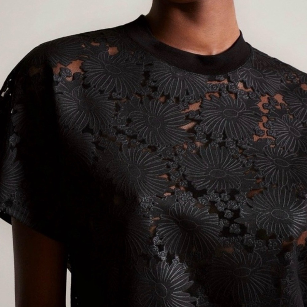 Ted Baker London Black Floral Maralo Sheer Top Size 4 (US 8) Medium